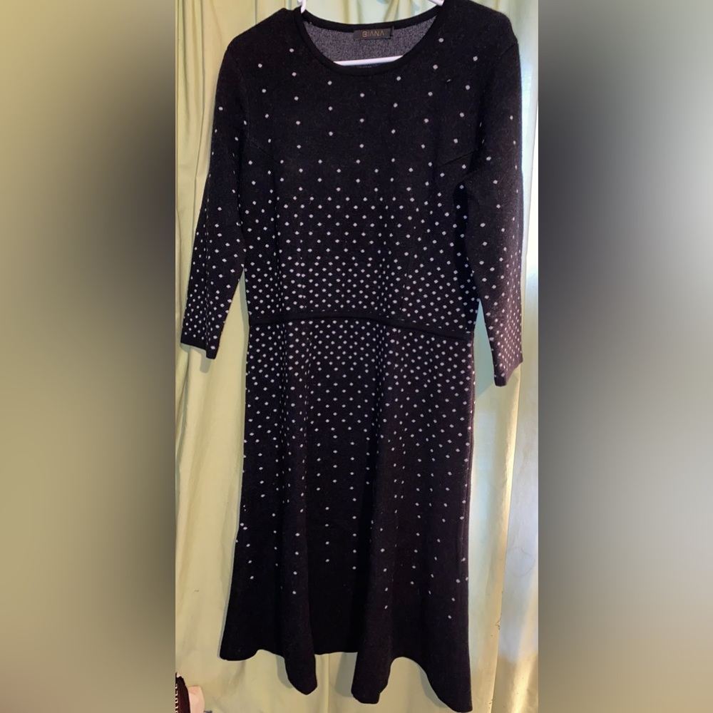 BIANA Black White Polka Dots Sweater Dress 10